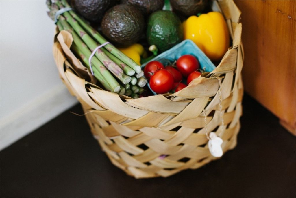 fresh produce in a basket is a symbolism of shopping local equals health