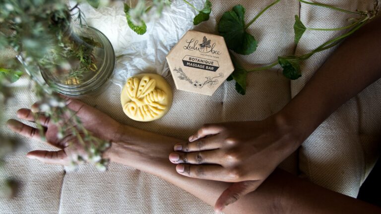 Massaging the remainder of the oils from the Botanique Massage Bar into the skin